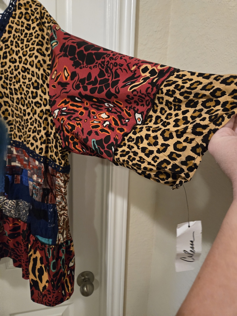Mixed-Print Leopard Patchwork Blouse in Multi-Color - Picture 4 of 9